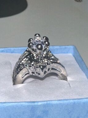 Silver Clear CZ Cocktail Ring - White